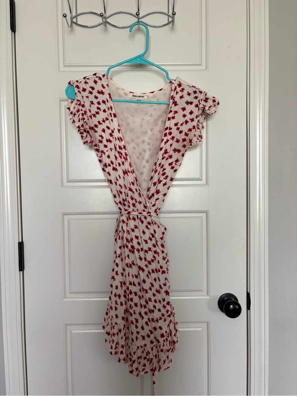 Billabong White Mini Wrap Dress with Red Floral Print